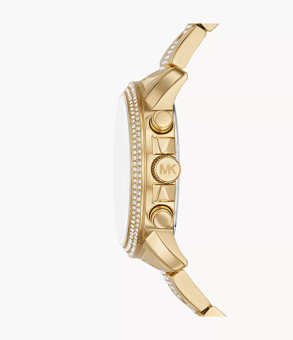 Michael Kors MK7504 side profile showing gold case and crystal-set bezel