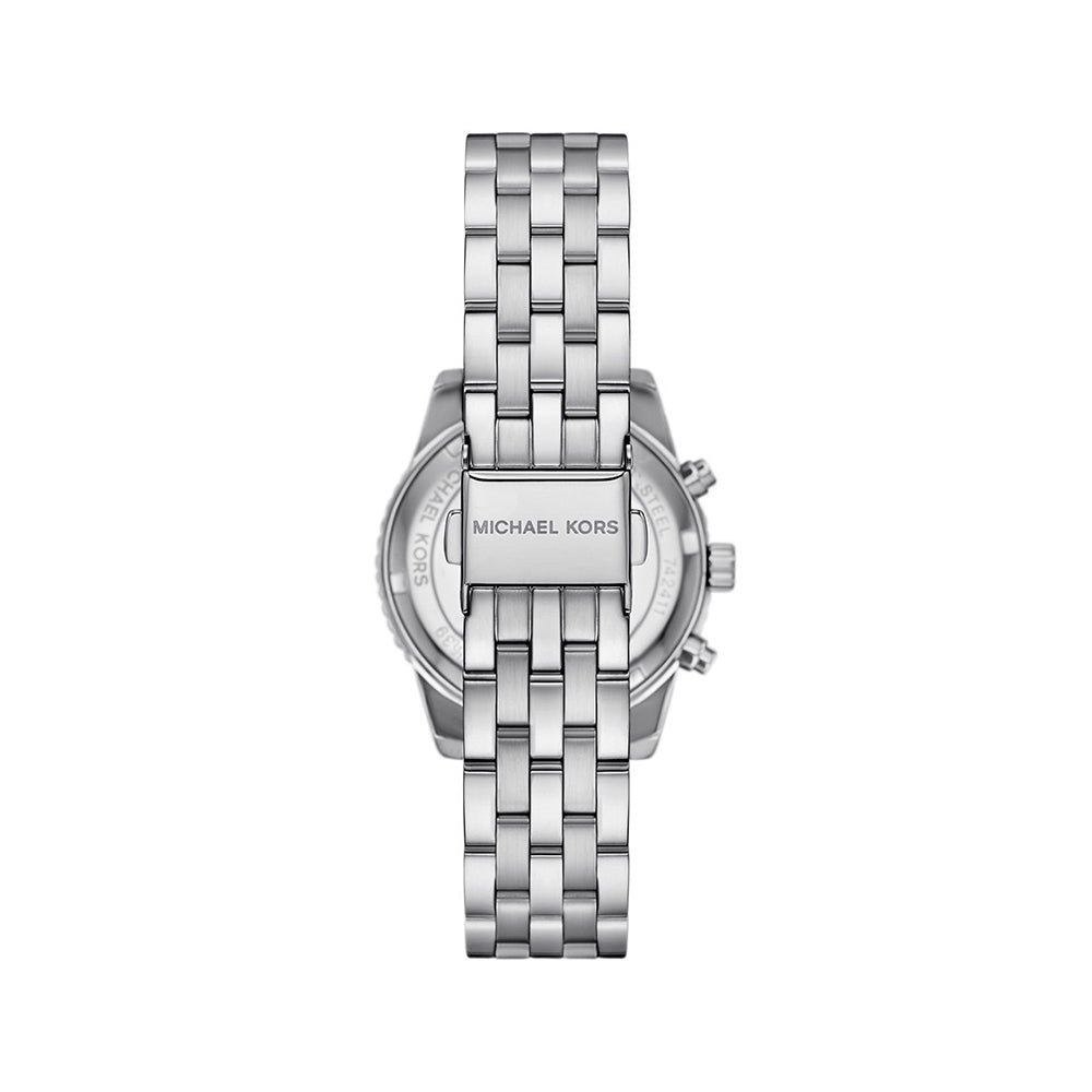Michael Kors Mini Bryant MK7539 caseback showing silver-tone bracelet and Michael Kors branding