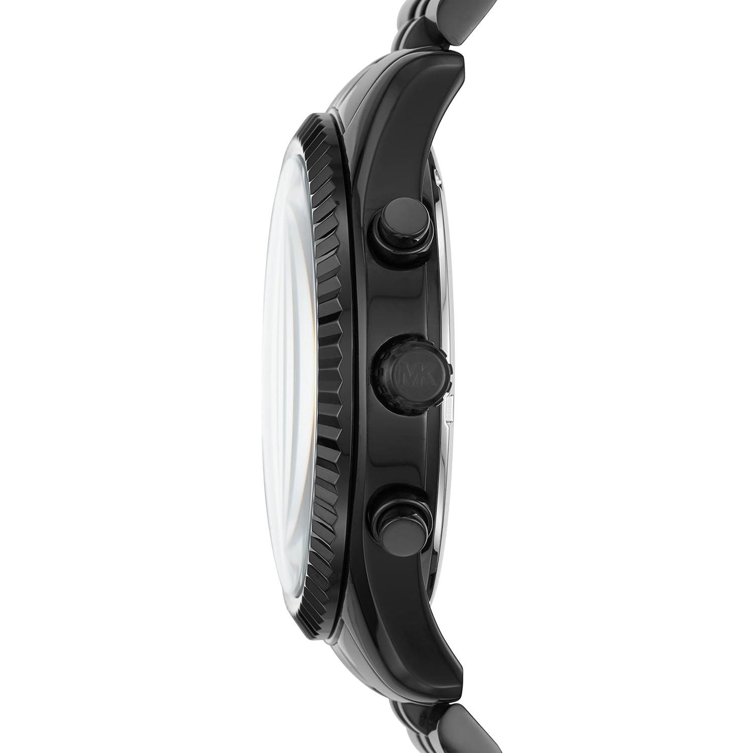 Side profile of Michael Kors MK8591 showing case depth and chronograph pushers