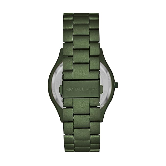 Michael Kors MK8715 caseback view with transparent glass showing movement and engraved brand logo