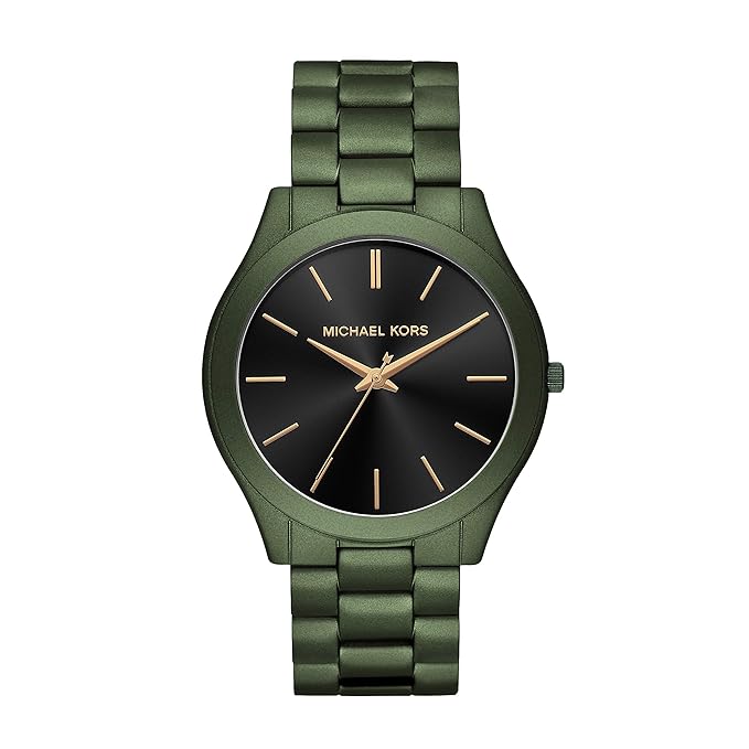 Michael Kors MK8715 green stainless steel men's watch with black dial and rose gold hands