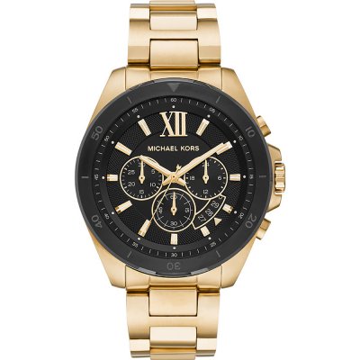 Michael Kors MK8848 Brecken gold chronograph watch with black dial and Roman numerals