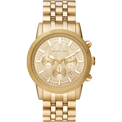Michael Kors MK8953 Hutton gold-tone chronograph watch with textured bezel and champagne dial