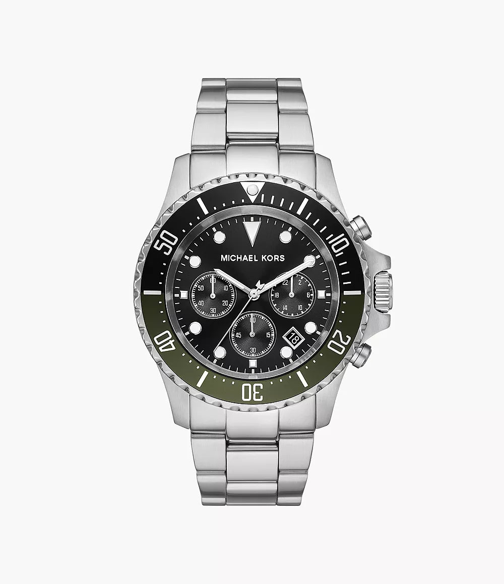 Michael Kors MK8976 men's chronograph watch with black dial and green bezel