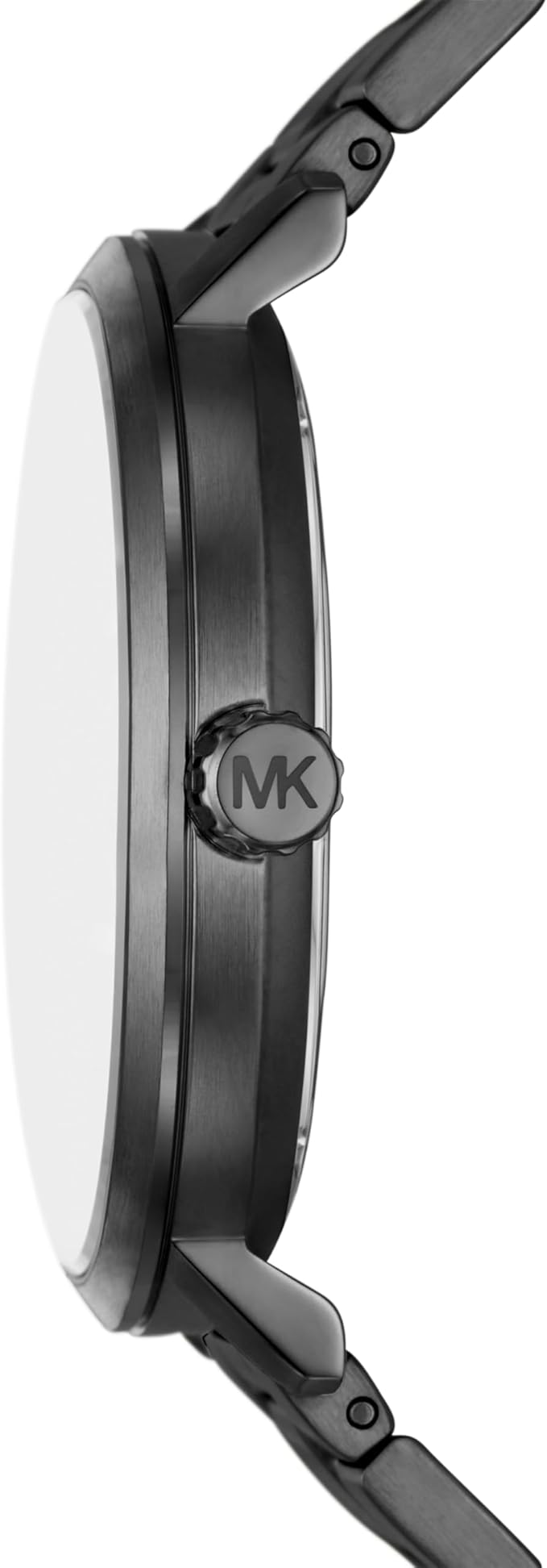 Side profile view showing watch case thickness and link bracelet band
