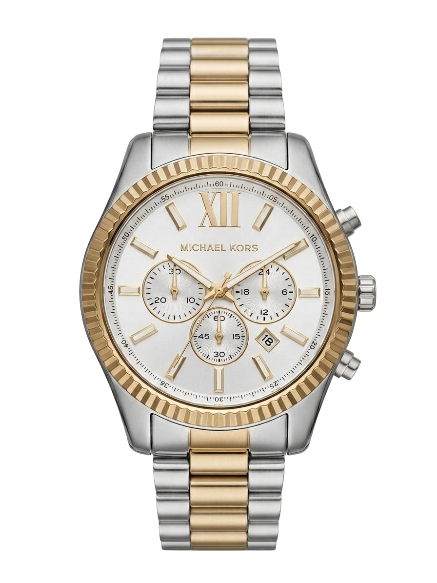 Michael Kors MK9236 44mm two-tone stainless steel chronograph watch with white dial