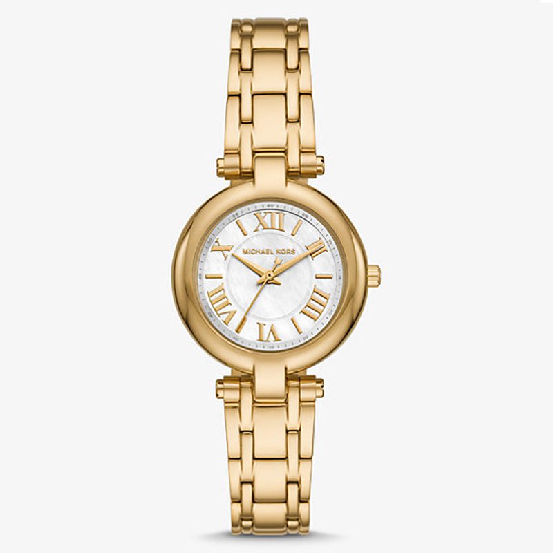 Michael Kors MKO1083 gold-tone watch with white dial and Roman numeral markers