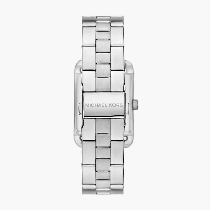 Michael Kors Monroe watch back view showing stainless steel bracelet and caseback