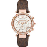 Michael Kors Parker Chronograph White Dial Brown Leather Strap Watch For Women - MK6917 mk6917 - Image 1