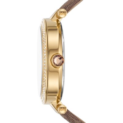 Michael Kors Parker MK2973 watch side profile displaying diamond bezel and gold-tone bracelet lugs