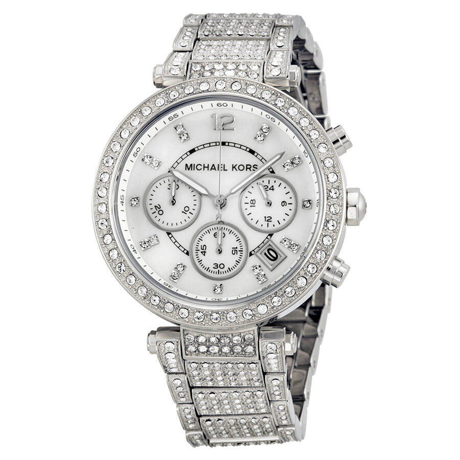 Michael Kors Parker silver-tone chronograph watch with crystal-set bezel and dial