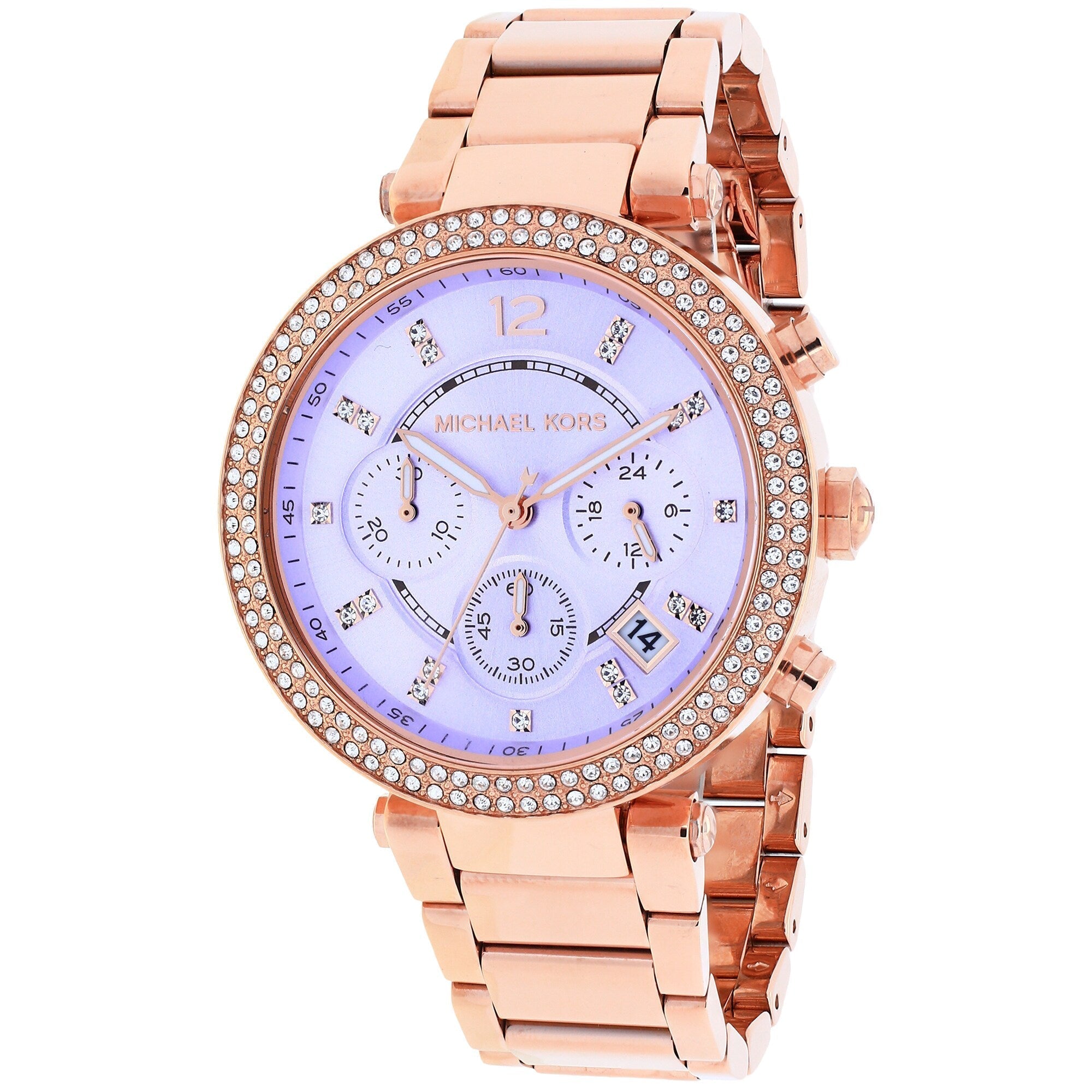 Michael Kors Parker chronograph watch with purple dial and rose gold-tone case