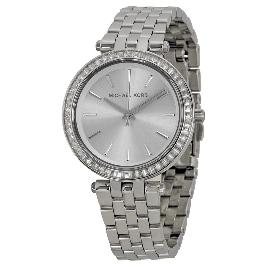 Michael Kors Petite Darci silver dial steel watch with crystal bezel and steel bracelet