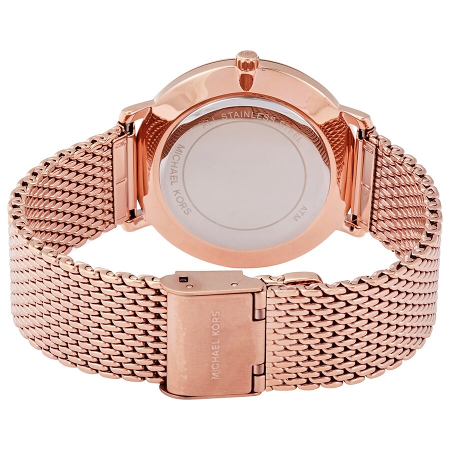 Michael Kors Pyper watch caseback displaying stainless steel and push-button clasp