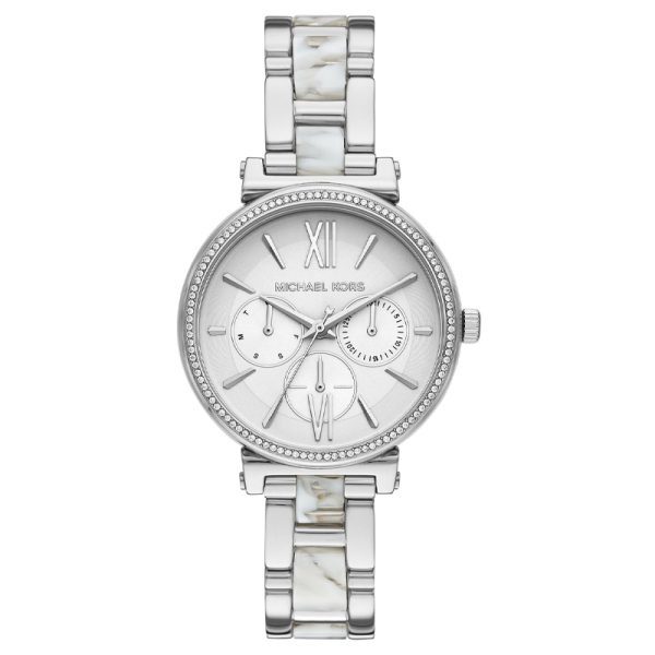 Michael Kors Pyper MK4345 silver-tone women's watch with crystal-embellished bezel and mother-of-pearl dial