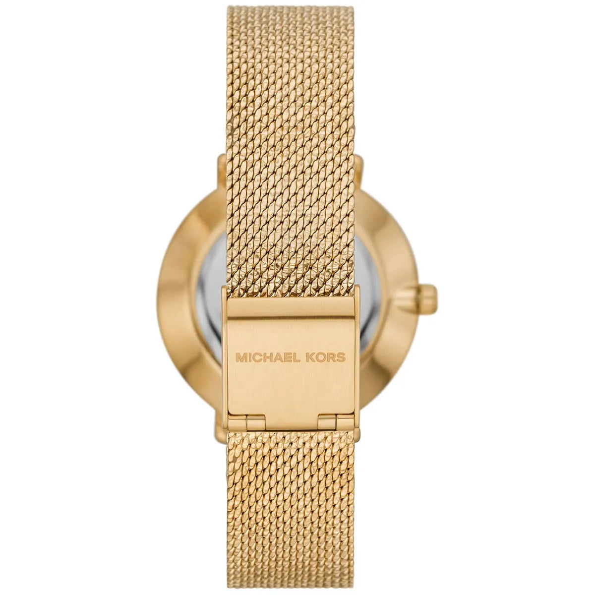 Michael Kors Pyper watch caseback with mesh bracelet and deployment clasp