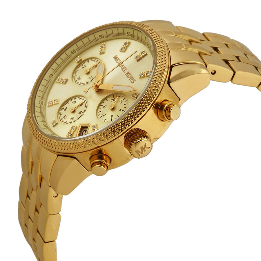 Michael Kors Ritz chronograph watch angled view showing bezel and side profile