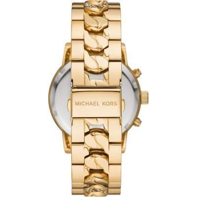Michael Kors Ritz MK6937 gold watch caseback showing transparent exhibition back