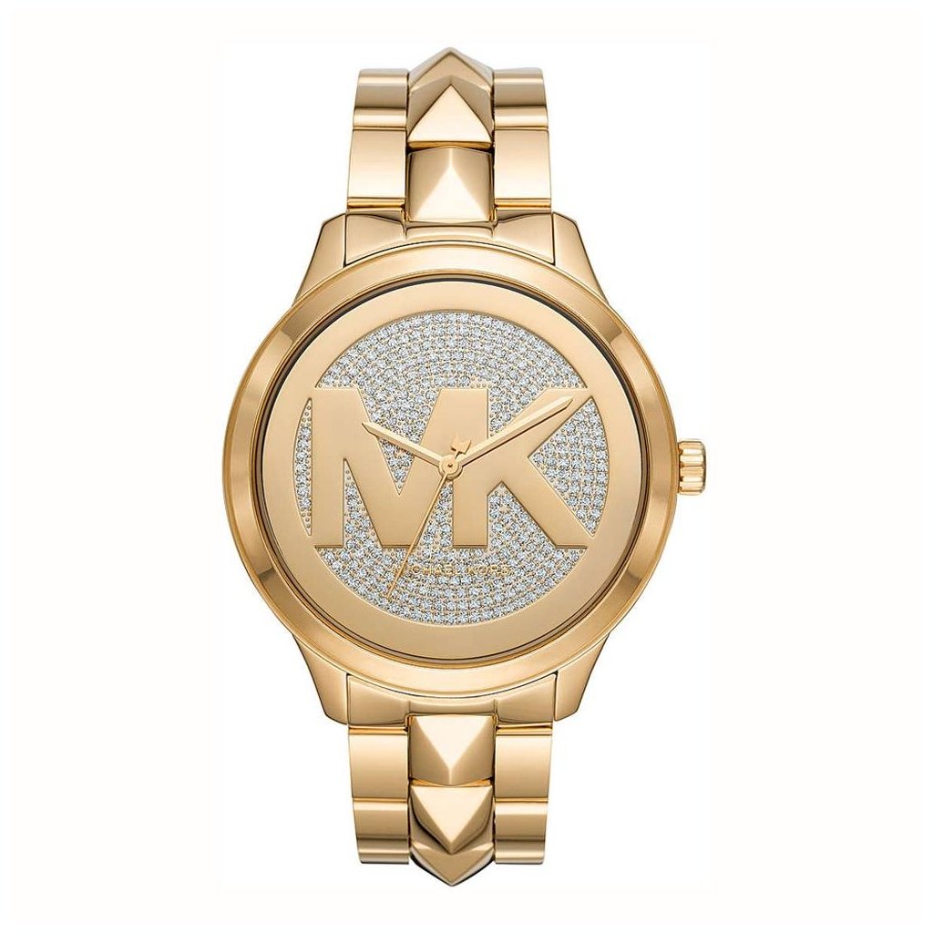Michael Kors Runway Mercer gold-tone ladies watch with crystal pave MK dial and bracelet