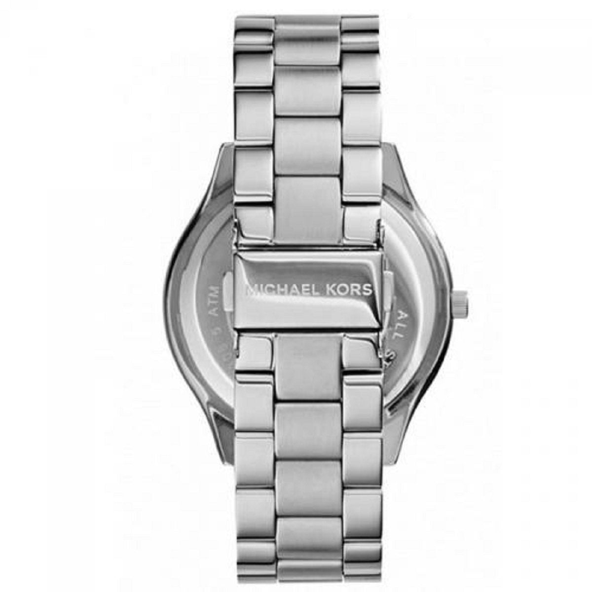 Silver-tone stainless steel three-link bracelet strap with fold-over clasp
