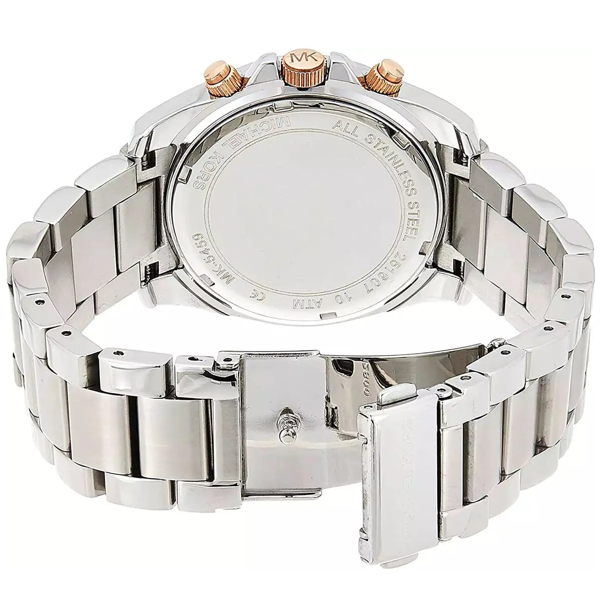 MK5459 watch caseback showing stainless steel construction and engraved details