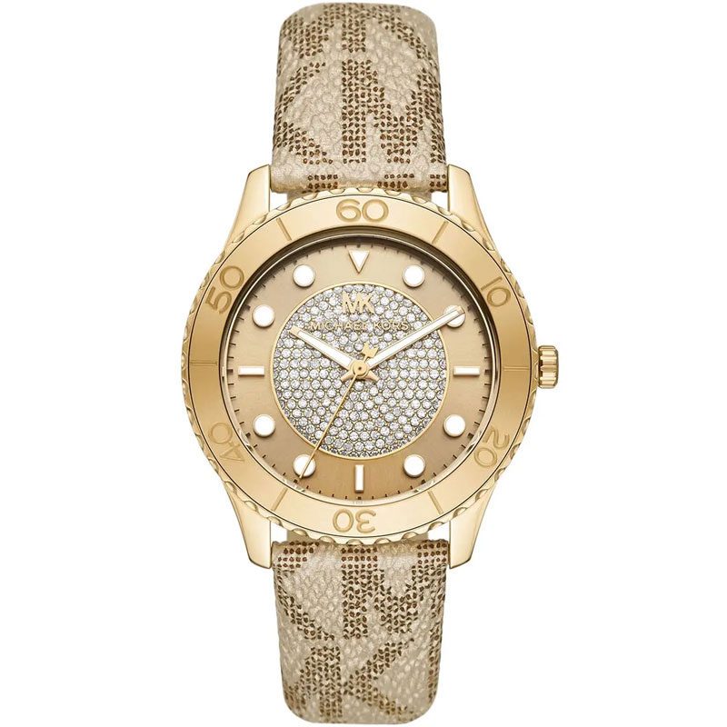Michael Kors Runway MK6999 women's watch with gold-tone case and crystal dial