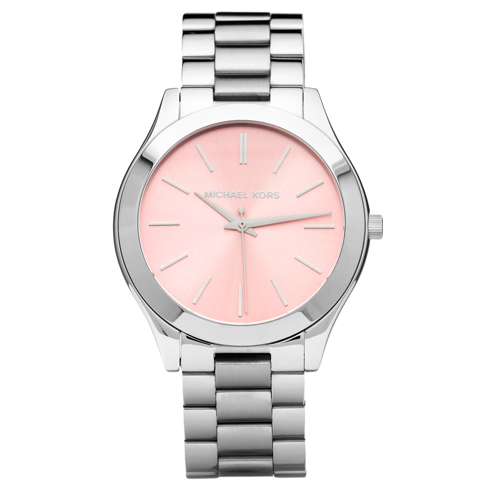 Michael Kors Silver Slim Runway Pink Dial Women's Watch MK3380 - The Watches Men & CO