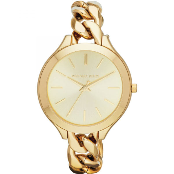 Michael Kors Slim Runway gold-tone women's watch with champagne dial and chain bracelet