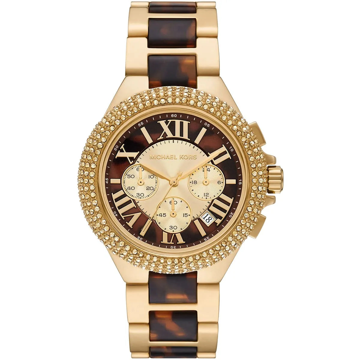 Michael Kors MK7269 Slim Runway chronograph watch with pave crystal bezel and two-tone strap