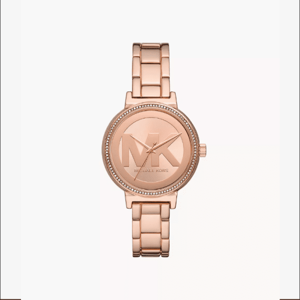 Michael Kors Sofie rose gold-tone stainless steel women's watch with MK logo dial