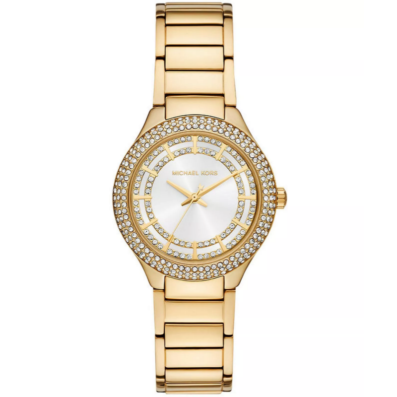 Michael Kors Sylvia women's watch with gold-tone stainless steel case and bracelet, crystal-set bezel, white dial