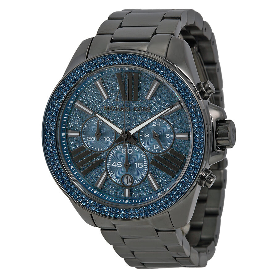 Michael Kors Wren chronograph watch with blue crystal pave dial and gunmetal ion-plated case