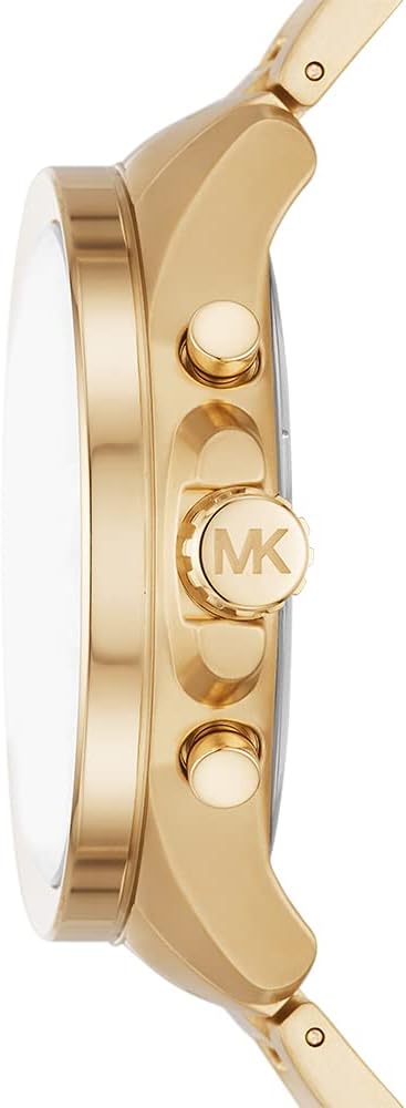Side profile of Michael Kors Wren gold-tone chronograph watch showing case thickness and pushers