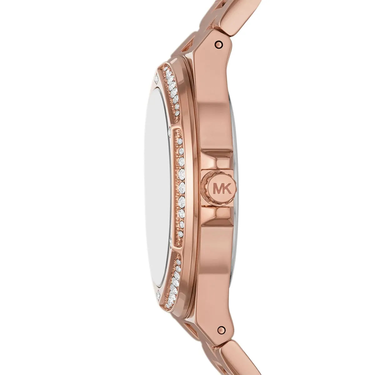 Michael Kors Lennox MK1063SET side view showing crystal-set bezel and rose gold case