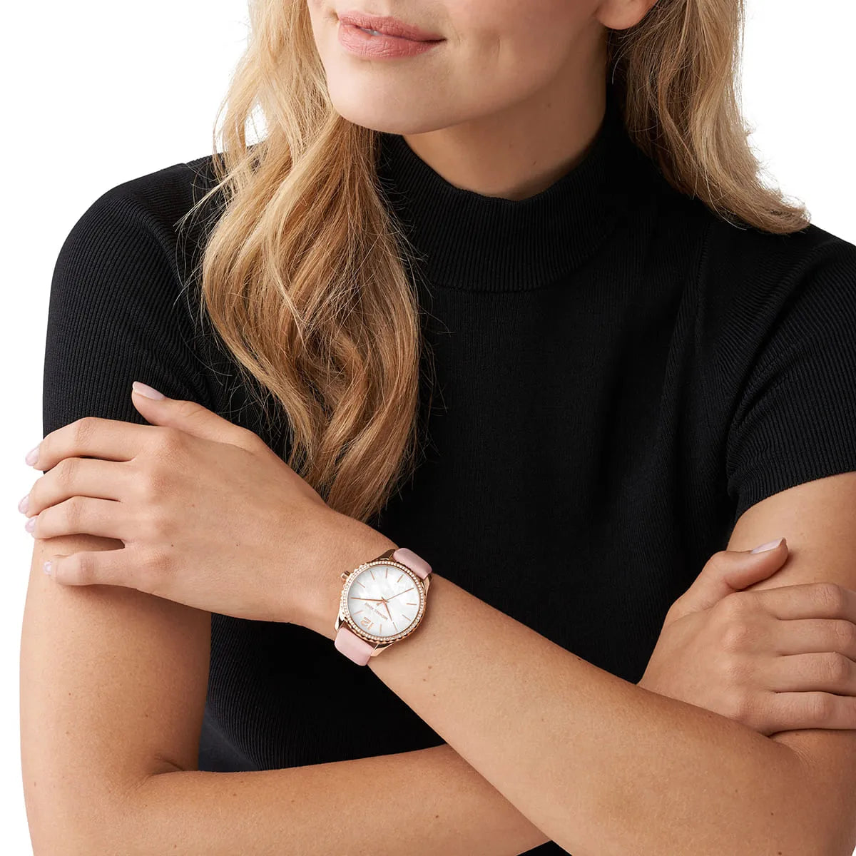 Michael Kors Layton Three-Hand White Dial Pink Leather Strap Women's Watch - MK2909