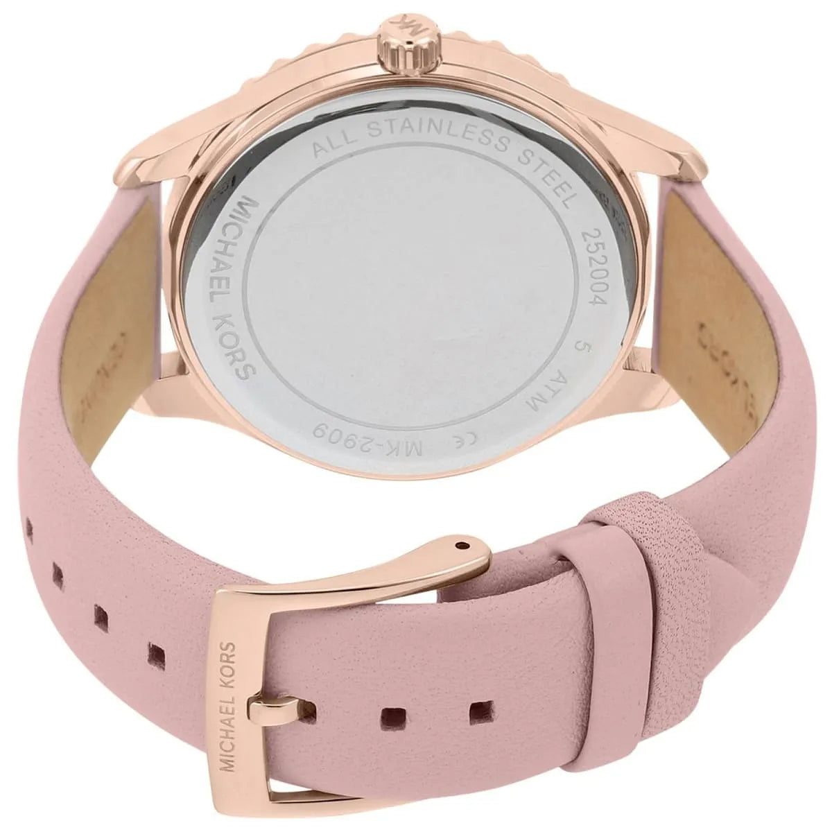 Michael Kors Layton Three-Hand White Dial Pink Leather Strap Women's Watch - MK2909