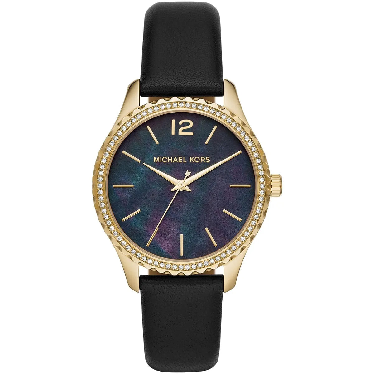 Michael Kors Layton Black MOP Dial Black Genuine Leather Women's Watch - MK2911