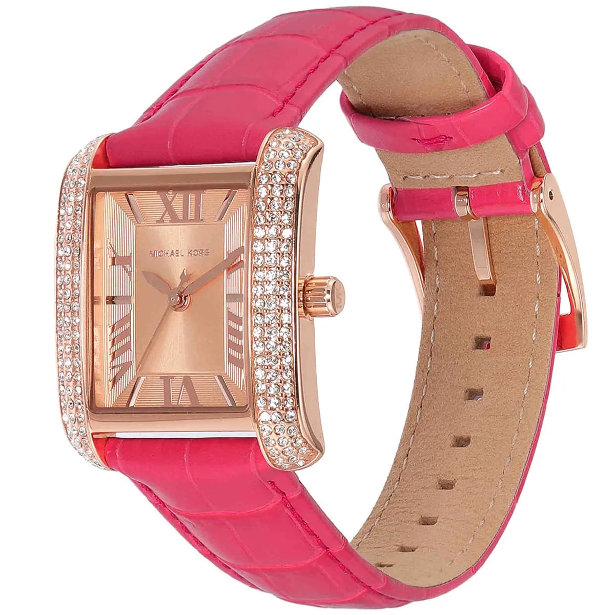 Michael Kors Emery Pavé Geranium Pink Leather Strap Women's Watch - MK2984