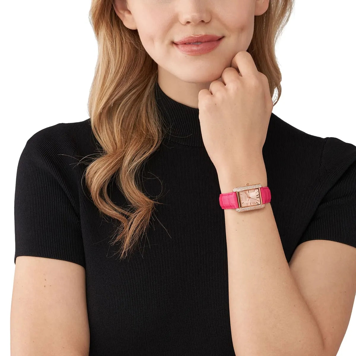 Michael Kors Emery Pavé Geranium Pink Leather Strap Women's Watch - MK2984