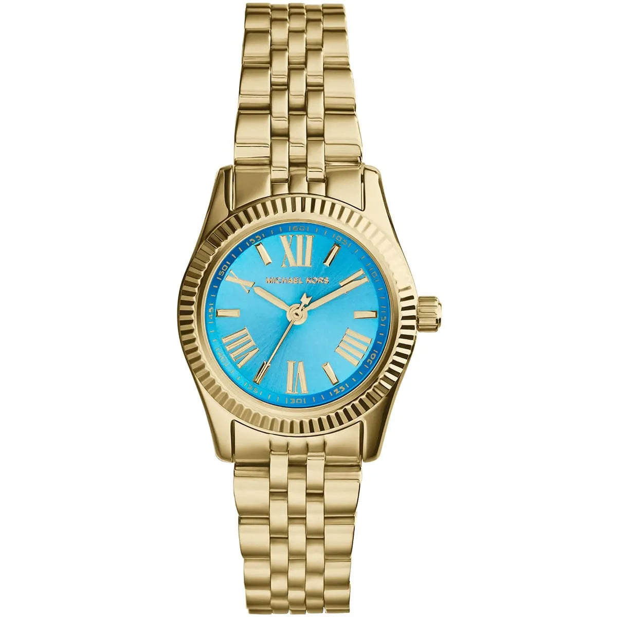 Michael Kors Petite Lexington women's watch with ocean blue dial and gold-tone stainless steel bracelet