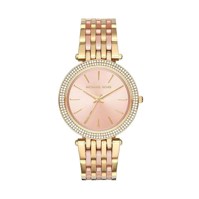 Michael Kors Darci women's watch with rose gold dial, crystal bezel and rose gold steel strap