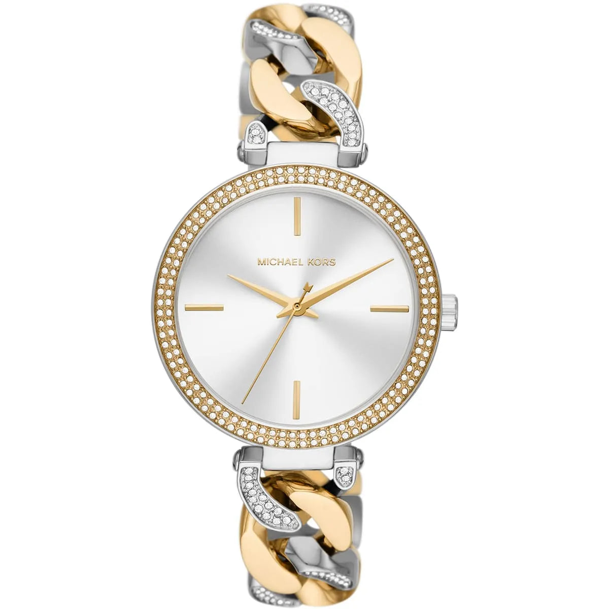 Michael Kors Catelyn Three-Hand Crystals Silver Dial Two Tone Steel Strap Watch MK4633