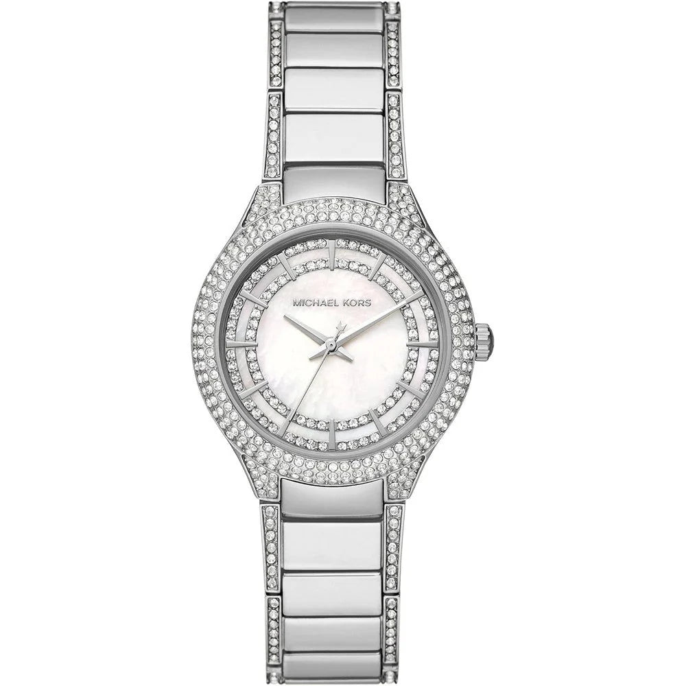 Michael Kors Sylvia women's watch with mother of pearl dial, crystal-set bezel and silver steel bracelet