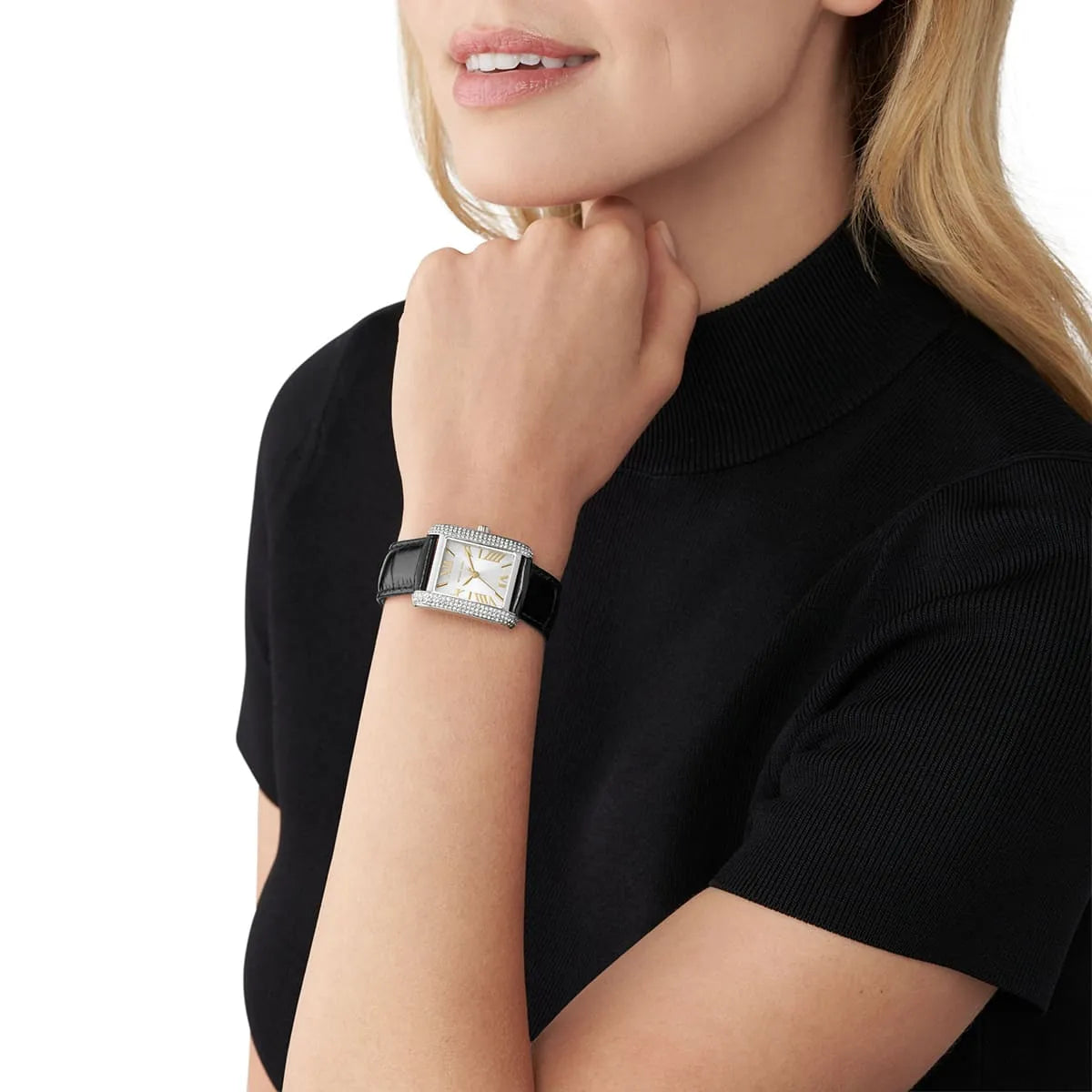 Michael Kors Emery Emery Pavé Silver-Tone and Black Leather - MK4696