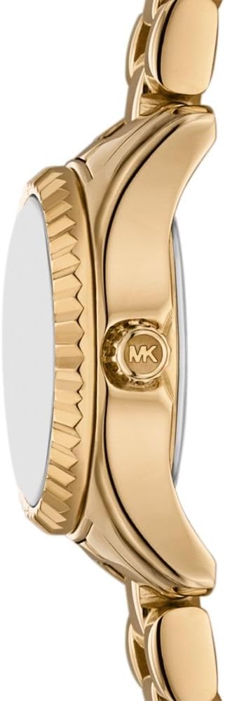 Side profile of Mini Lexington watch showing gold-tone case and link bracelet detail
