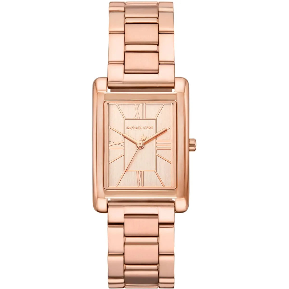 Michael Kors Essex women's watch with rose gold square dial and matching stainless steel bracelet