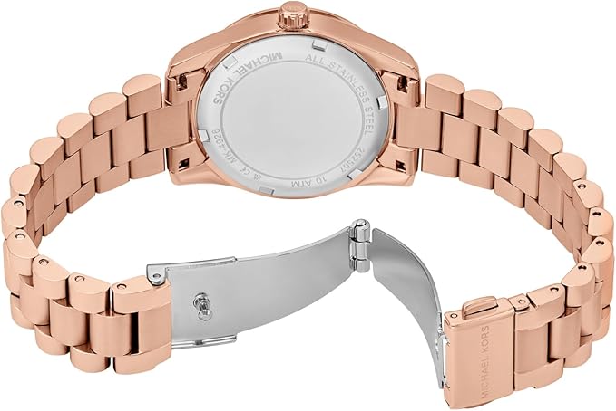 Michael Kors MK4926 case back and rose gold bracelet clasp view