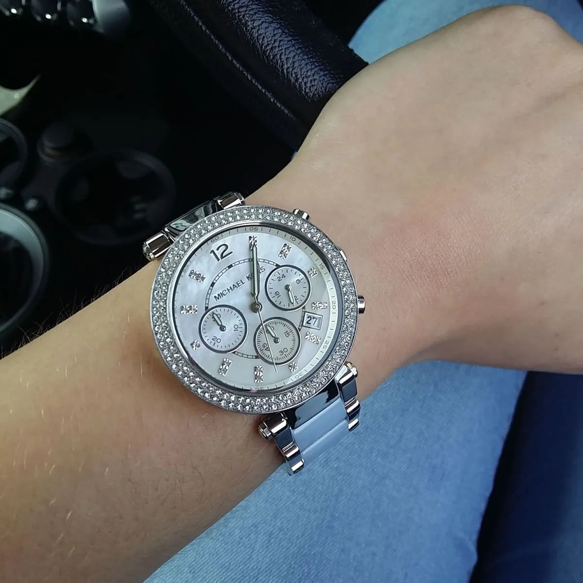 Michael Kors Parker White Dial Silver and Blue Acetate Women's Watch - MK6138