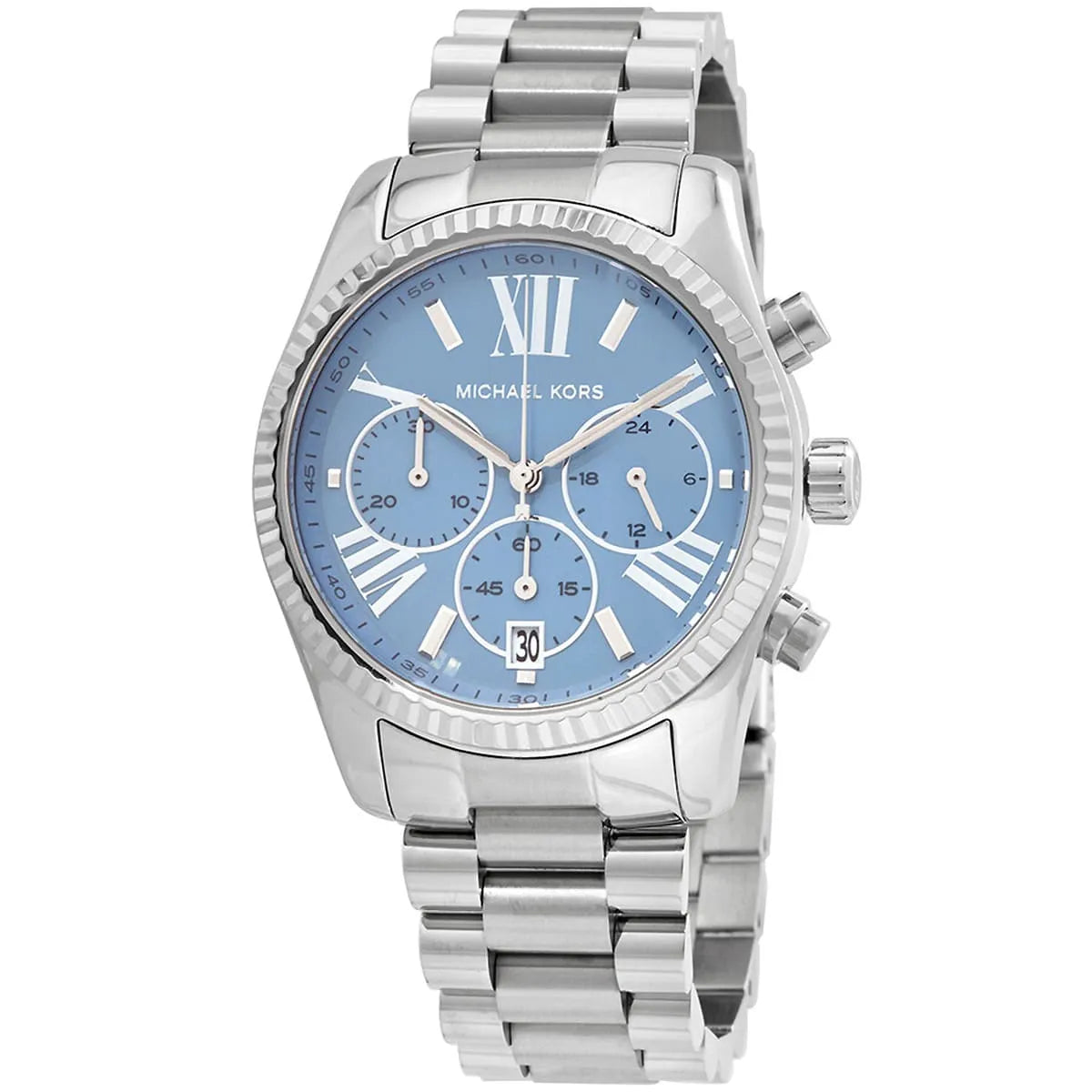 Michael Kors Lexington Chronograph Chambray Blue Dial Silver Watch - MK7215