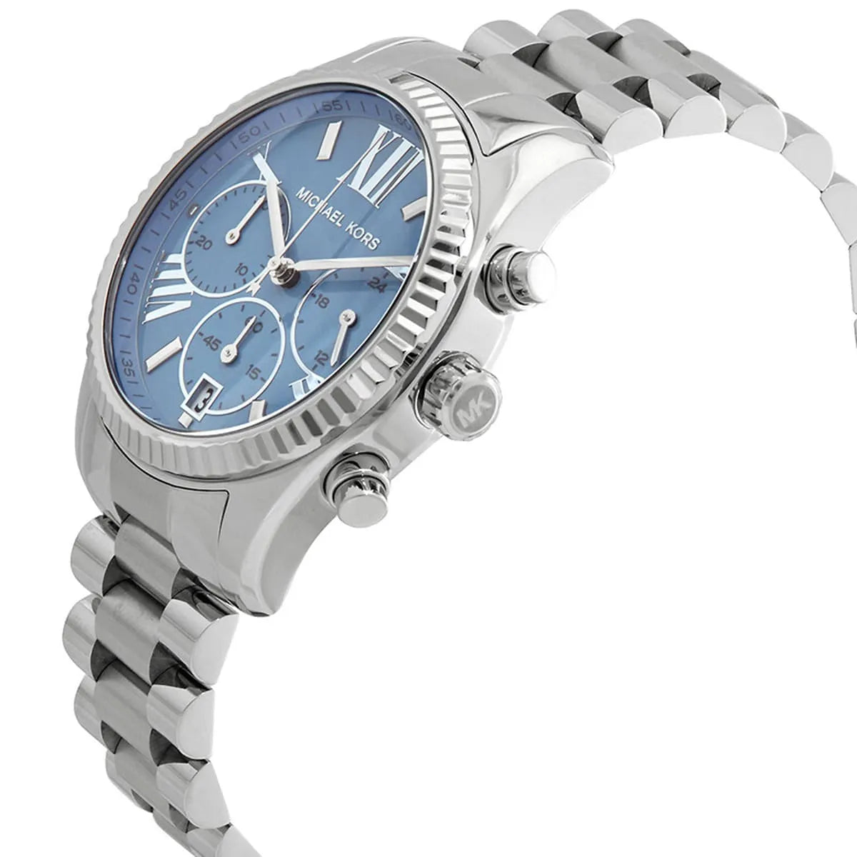 Michael Kors Lexington Chronograph Chambray Blue Dial Silver Watch - MK7215